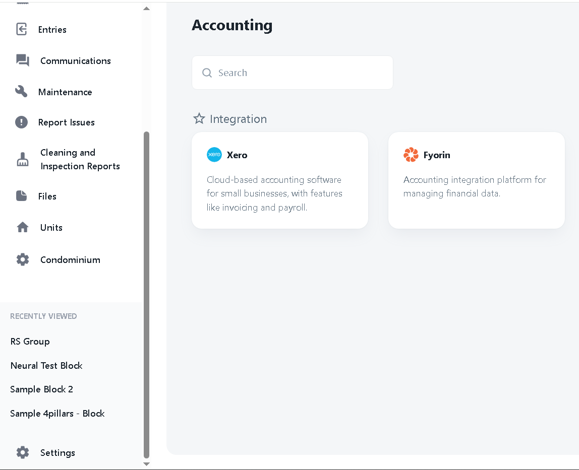 Dominium QuickBooks integration screen